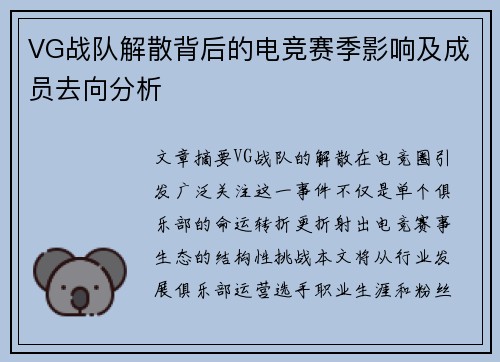 VG战队解散背后的电竞赛季影响及成员去向分析